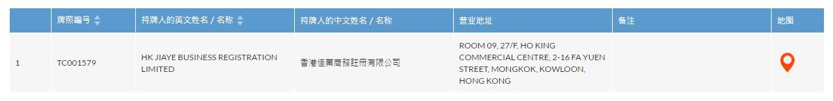香港佳业商务注册有限公司秘书牌照